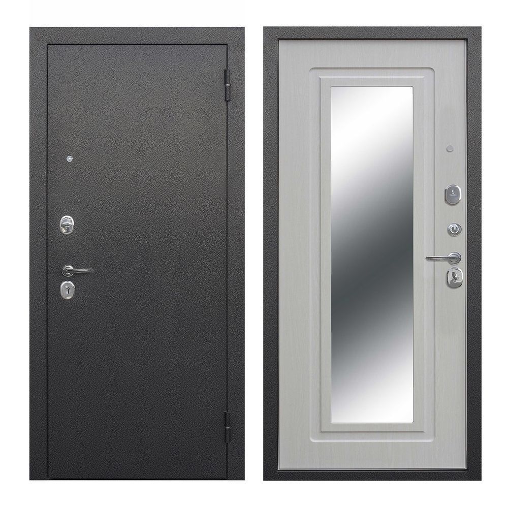 Дверь металл 6 см Царское Зеркало Серебро Белый ясень 860х2060 правая
