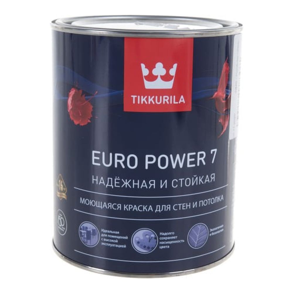 Краска интерьерная стойкая к мытью EURO POWER 7 A мат 0,9л (6шт)