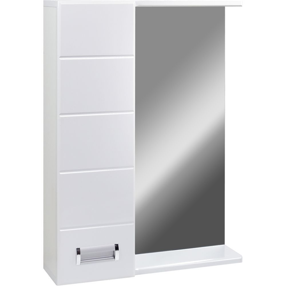 Зеркало "Вега 50" (DORATIZ) белый, с подсветкой, со шкафчиком, левый 500х150х700 (2711.064)