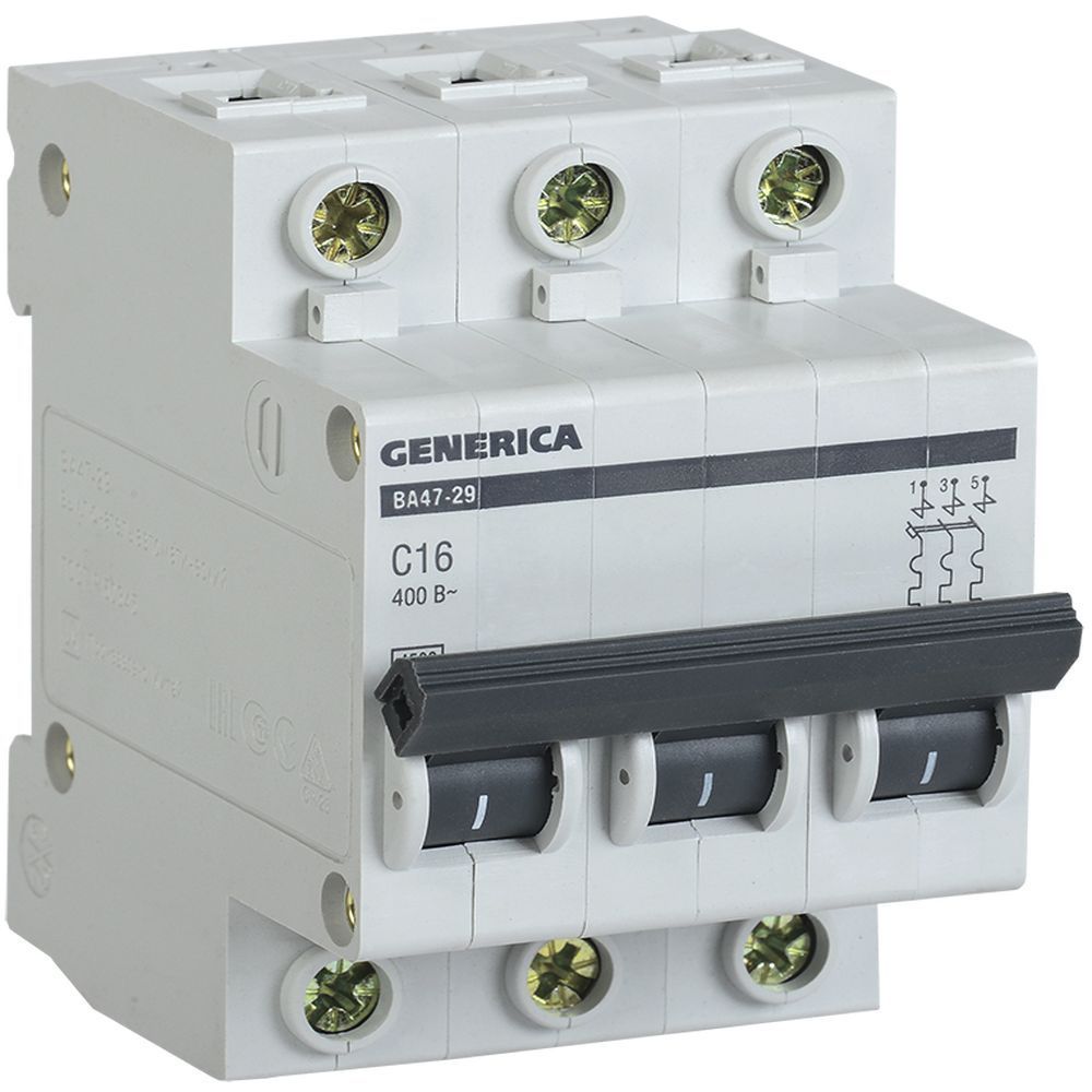 Автоматический выключатель ВА 47-29 4,5кА, С 16А, 3П, GENERICA MVA21-3-016-C-G (4шт)