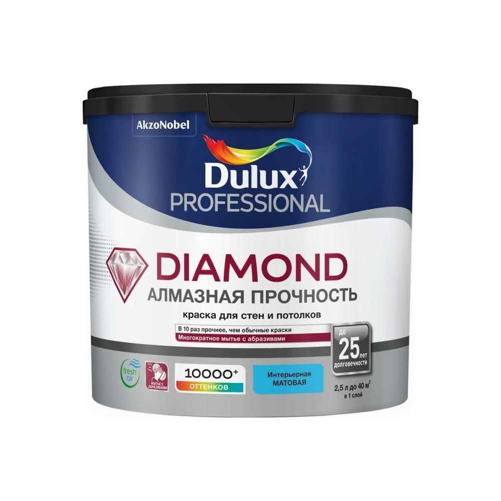 Краска для стен и потолков Dulux Diamond Matt Алмазная прочность BС 2,25л (Распродажа)