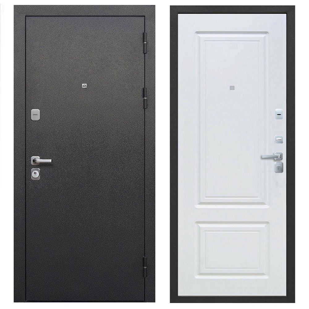 Дверь металл Толстяк Букле черный Белый ясень 860х2050 левая