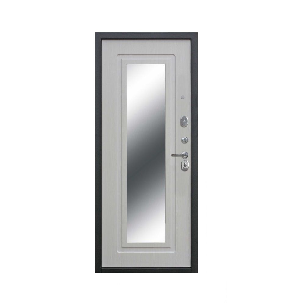Дверь металл 6 см Царское Зеркало Серебро Белый ясень 960х2060 левая