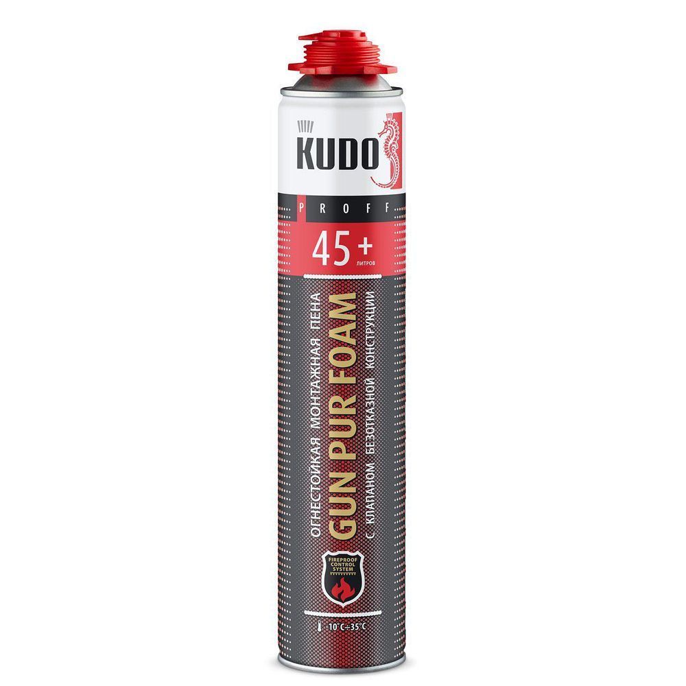 Пена монтажная огнестойкая KUDO PROFF  всесезонная 45+ FIEREPROOF 1000мл (900г) (12шт) KUPPF10U45+