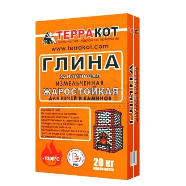 Глина каолиновая ТЕРРАКОТ жаростойкая 20 кг (до +1300 С)
