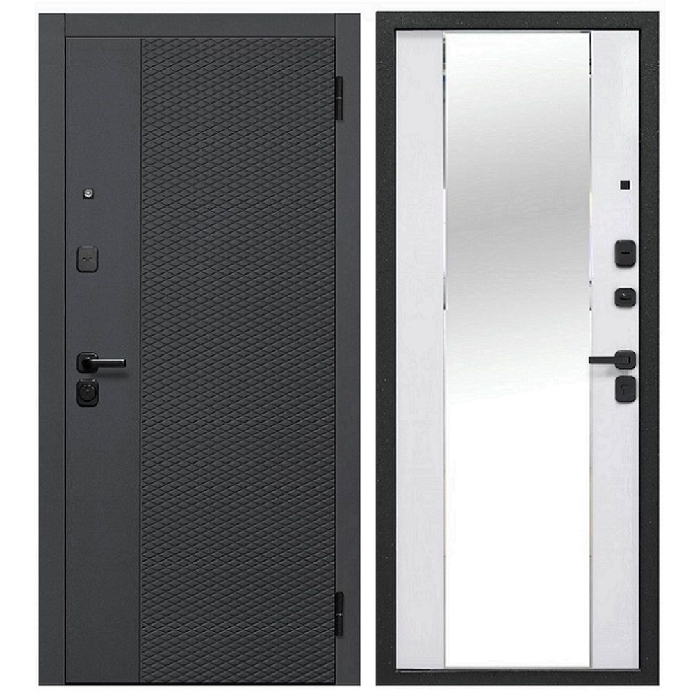 Дверь металл 7,5 см Флорида Зеркало Эмалит белый 960х2050 левая