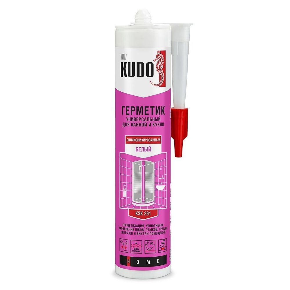 Герметик KUDO силиконизированный универсальный для ванной и кухни белый 280мл (12шт) KSK-291