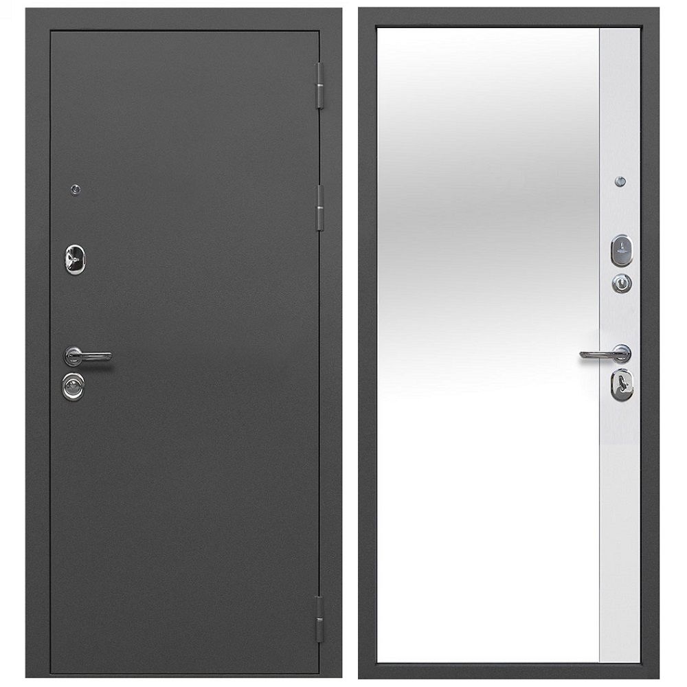 Дверь металл 9 см Серебро Зеркало Эмалит белый 960х2050 левая